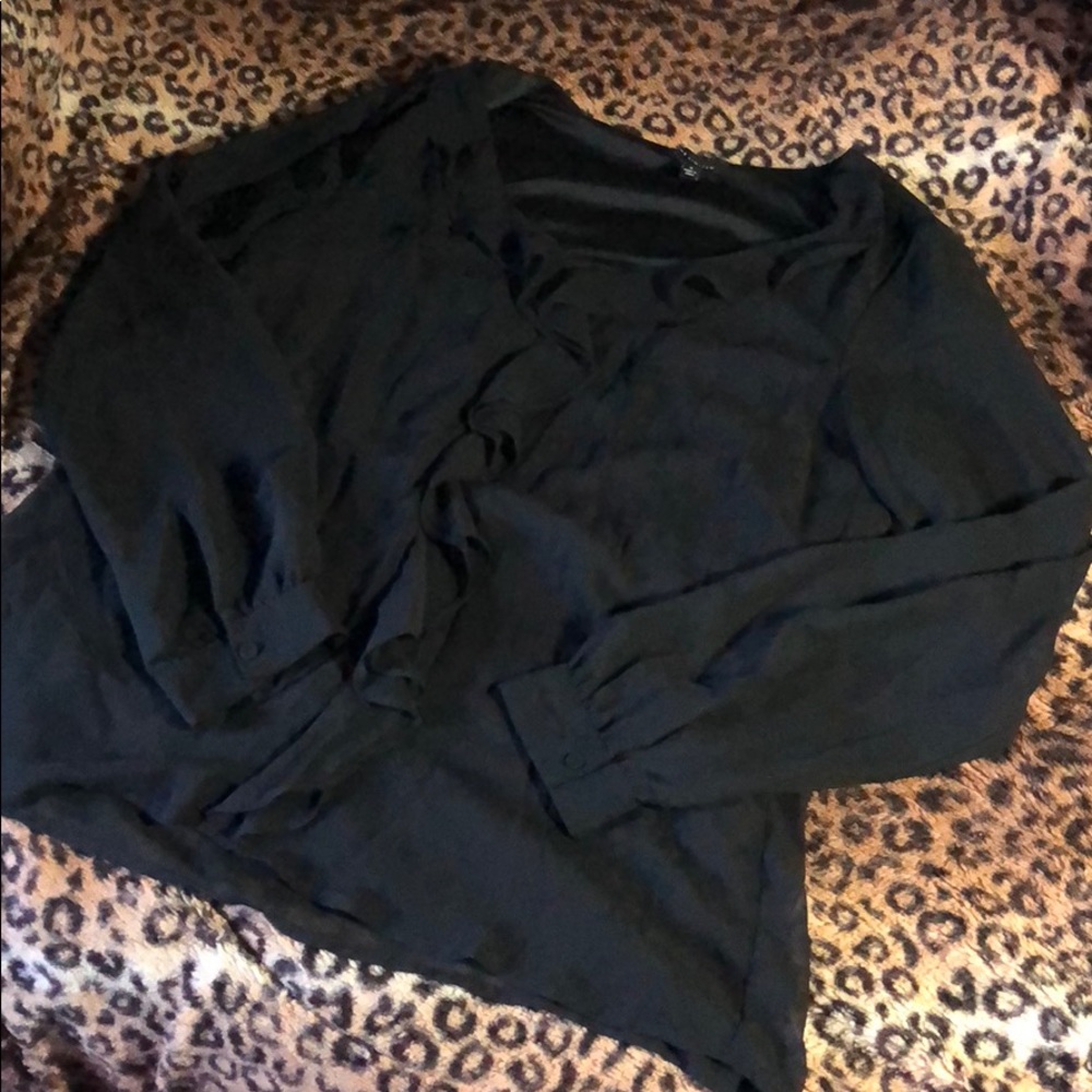 Black ruffle sheer blouse
